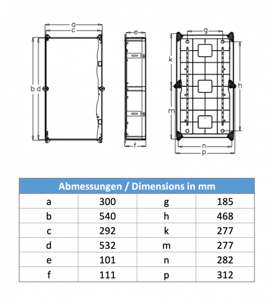 Installationsgehäuse IP67 (300x540x110mm) + Hutschiene und Sichtdeckel